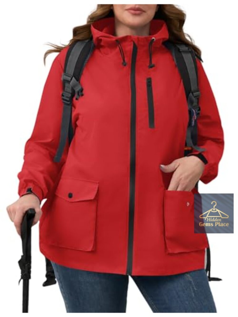 Plus Size Waterproof Rain Jacket with Hood, Packable Lightweight Windbreaker,